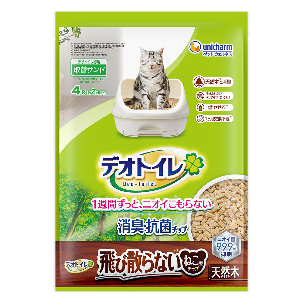 デオトイレ消臭・抗菌チップ天然木　飛び散らないねこ型チップ 4.0L